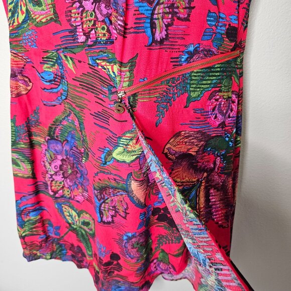 Desigual 42 M Red Botanical Dress Floral Zipper Ofelia Asymmetric Euro Tropical - Picture 3 of 7
